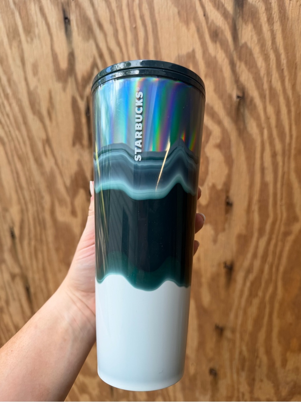 Starbucks Iridescent Green, Dark Green & White Stainless Travel Tumbler